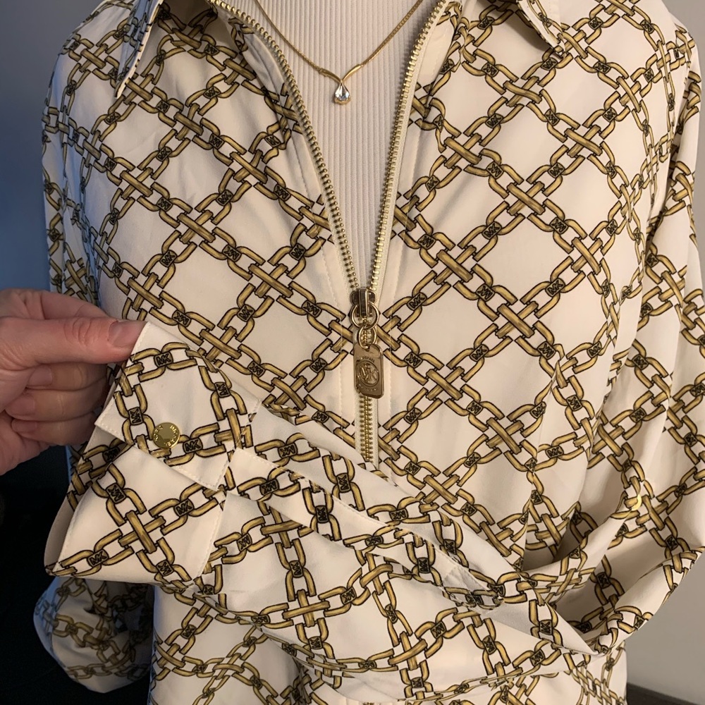 Michael Kors dog tag zip down blouse